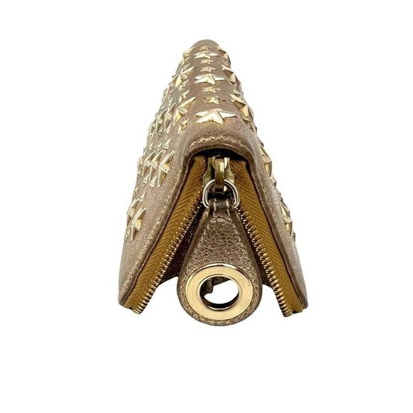 Jimmy Choo Iconic Gold Metallic Leather Star Studs Long Wallet - Picture 7 of 10